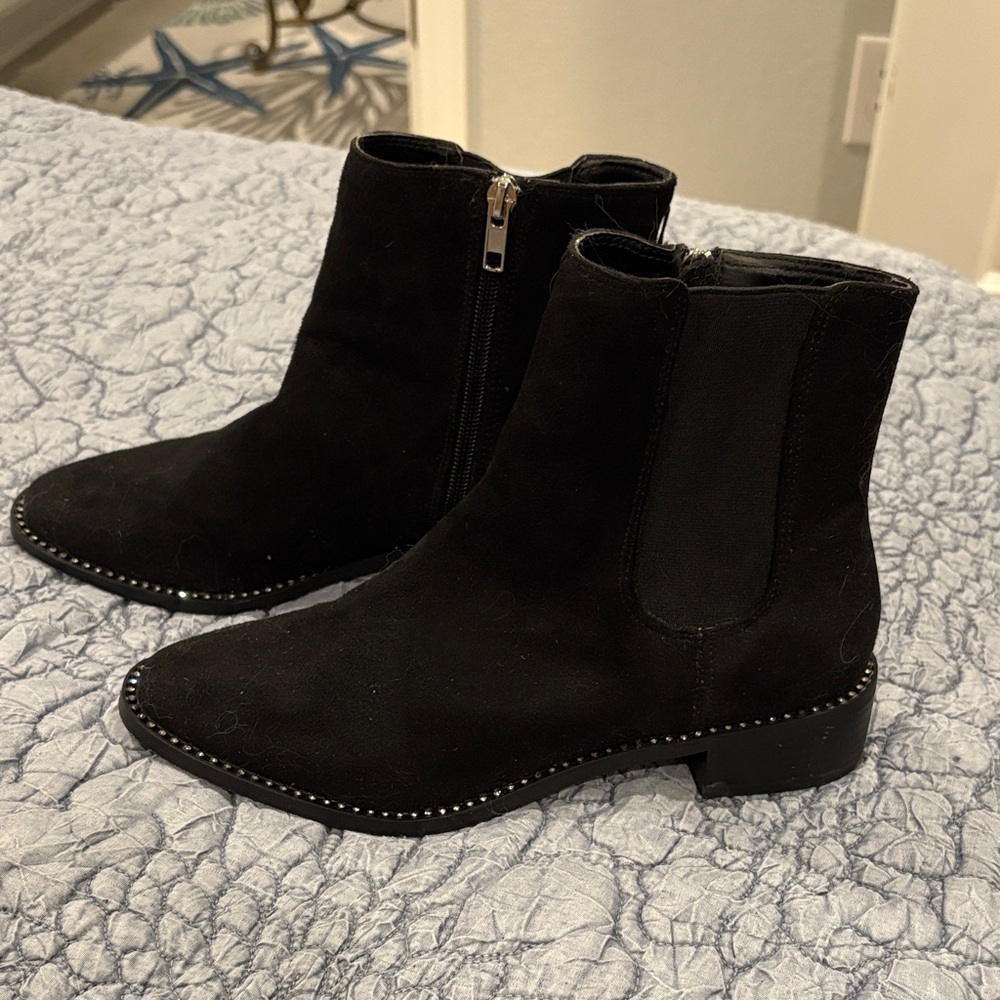 bebe Elegant Black Ankle Booties with a touch of sparkle around the boots